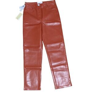 NWT Aritzia Wilfred The Melina high-waisted vegan leather pant in revel red 8